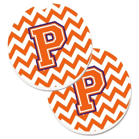 Carolines Treasures Letter P Chevron Orange and Regalia  Cup Holder Car Coaster, PK2 CJ1062-PCARC